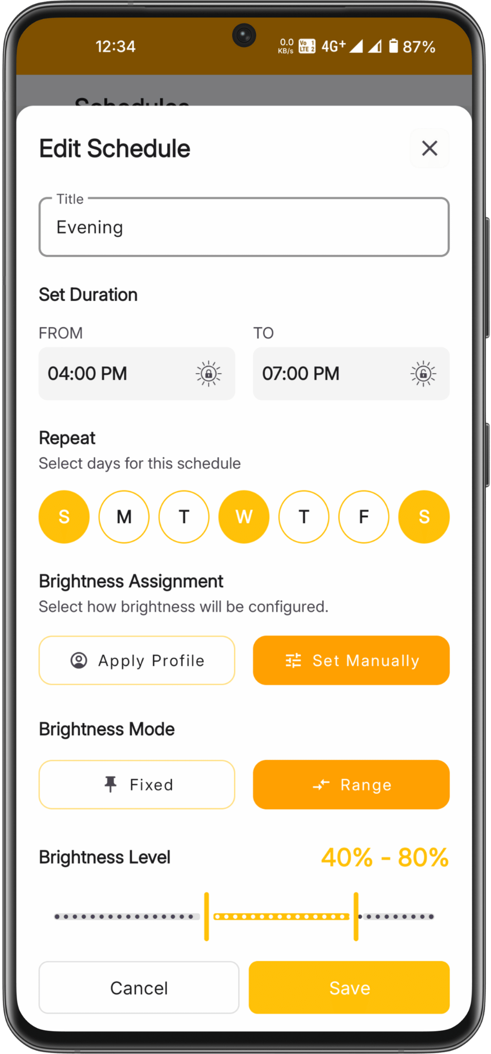 Edit Schedule Screen